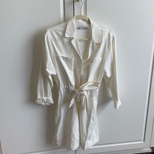 ZARA button down with tie white dress XS